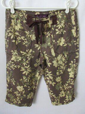 Gloria Vanderbilt brown floral zip/tie front capri pants *Sz 8P*
